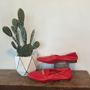 Red Leather Flats with gold accents